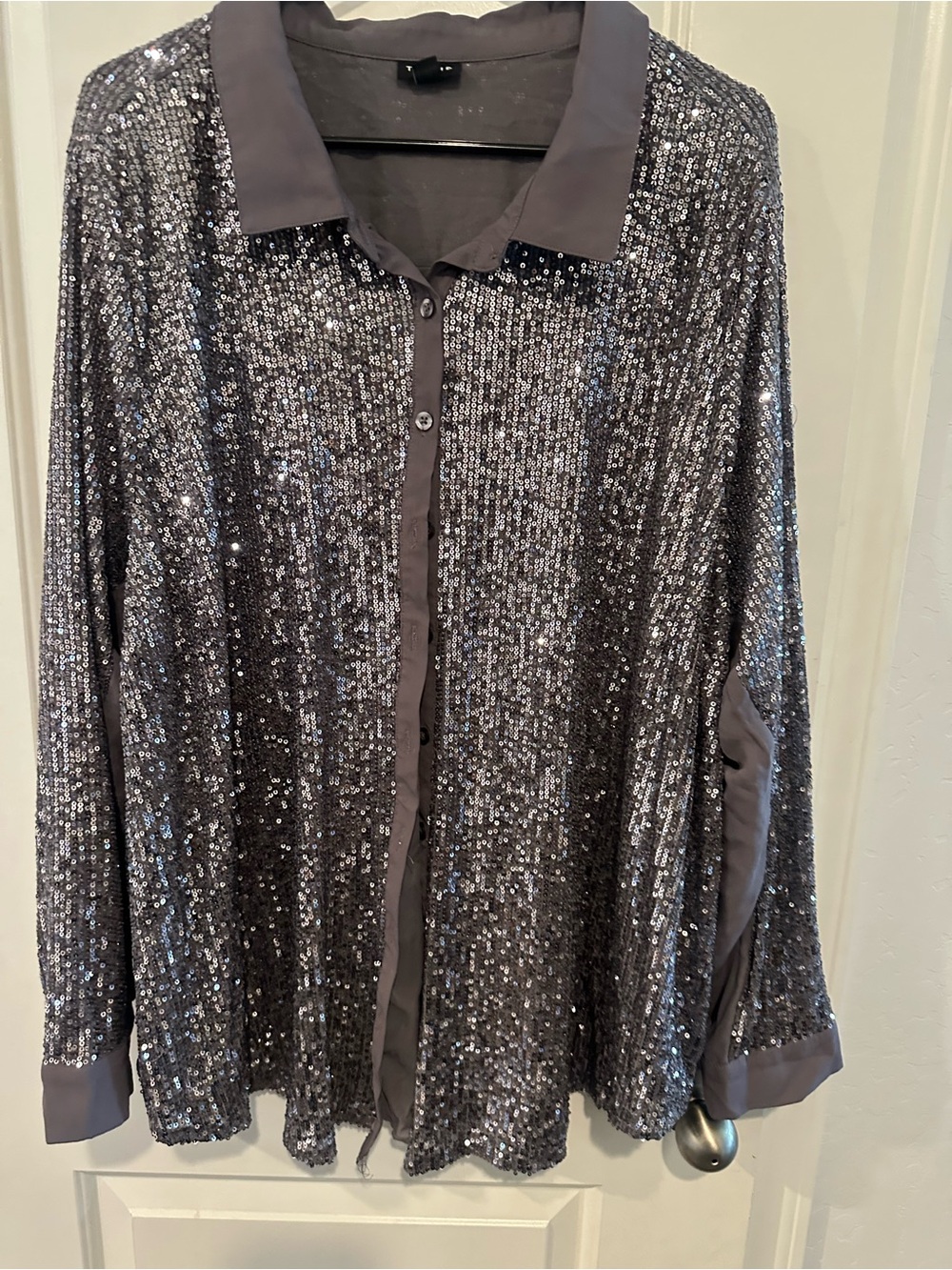 torrid Silver Sequin Button-Up Blouse